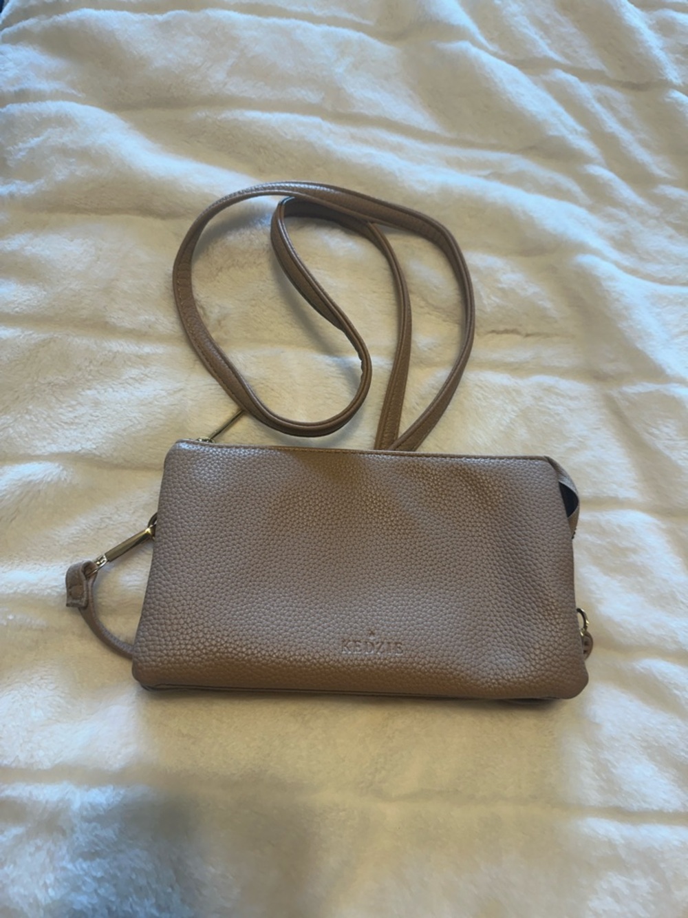 Pebbled Leather Crossbody Wallet in Taupe by Fossil